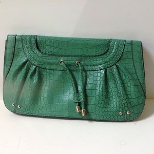 Nine West Green Leather Clutch Faux Croco Purse